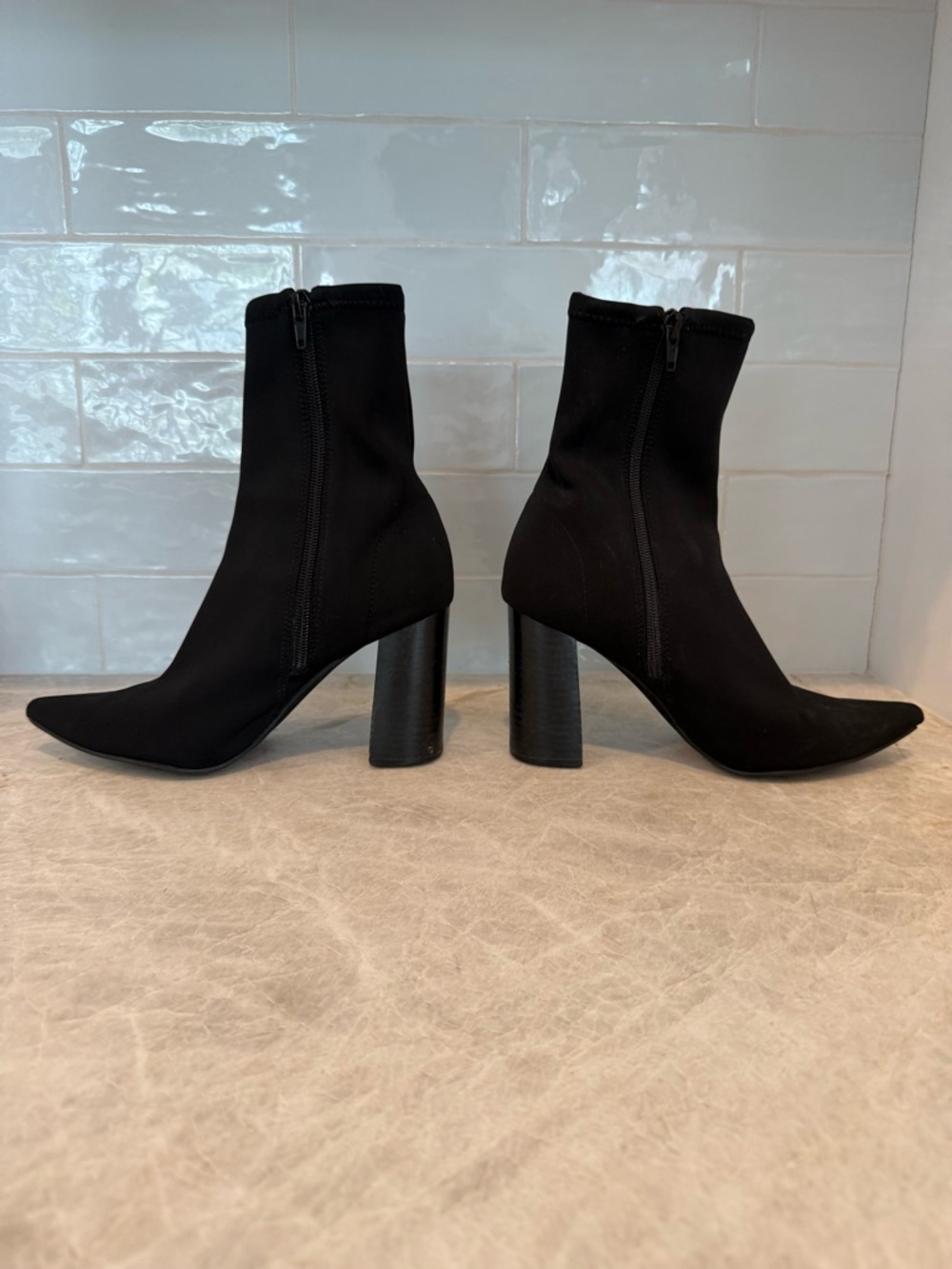 Women’s  Black Stretch Sock Booties with Block Heel